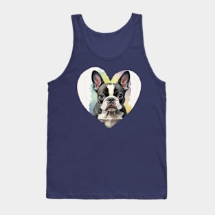 Cute Boston Terrier Watercolor Heart Tank Top